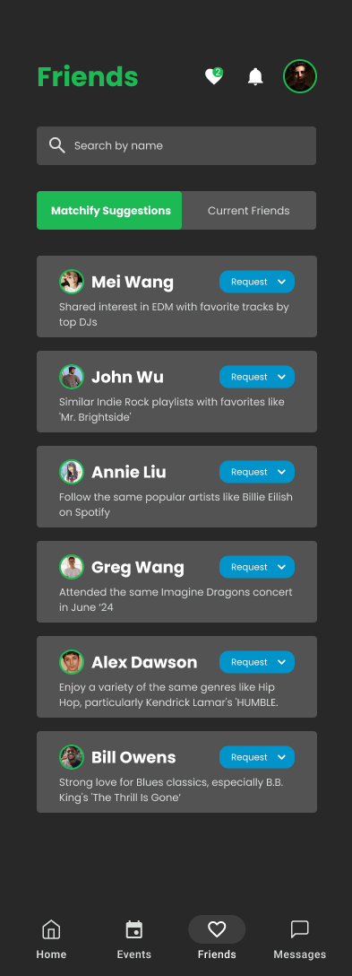 Friends: match reason as the content — screenshot