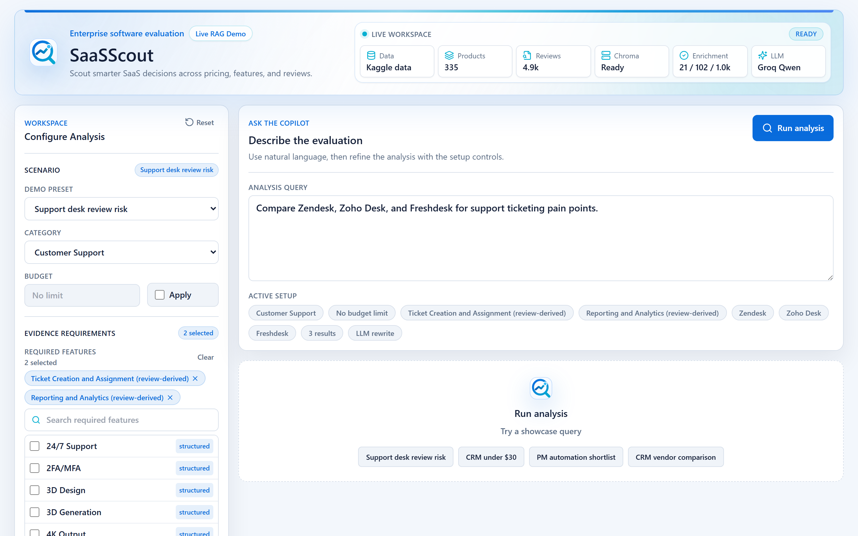 SaaSScout: A Grounded RAG Copilot for SaaS Evaluation — hero image